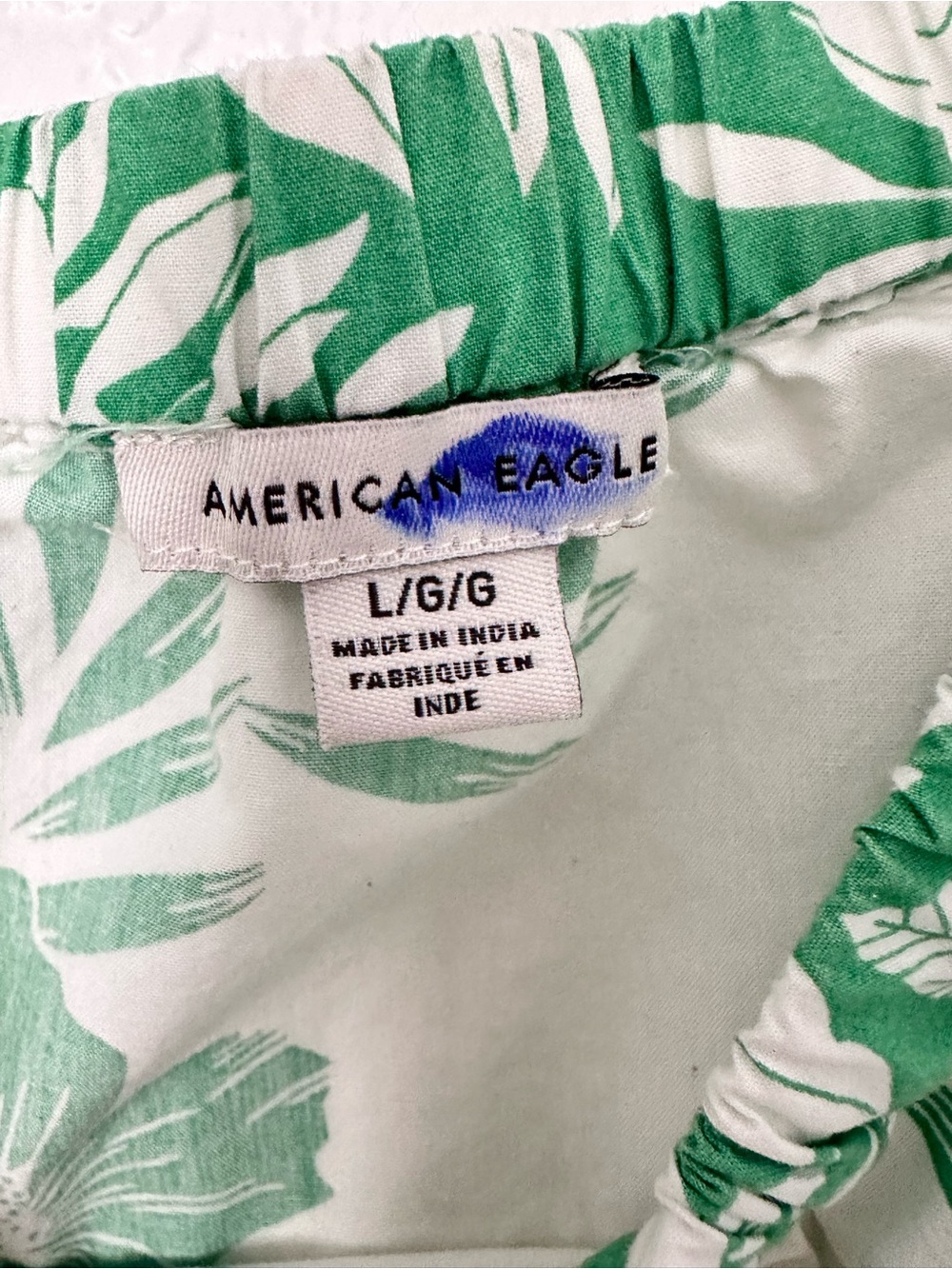 American Eagle Square-Neck Puff Sleeve Crop Top in White and Green Size Large - Picture 5 of 6